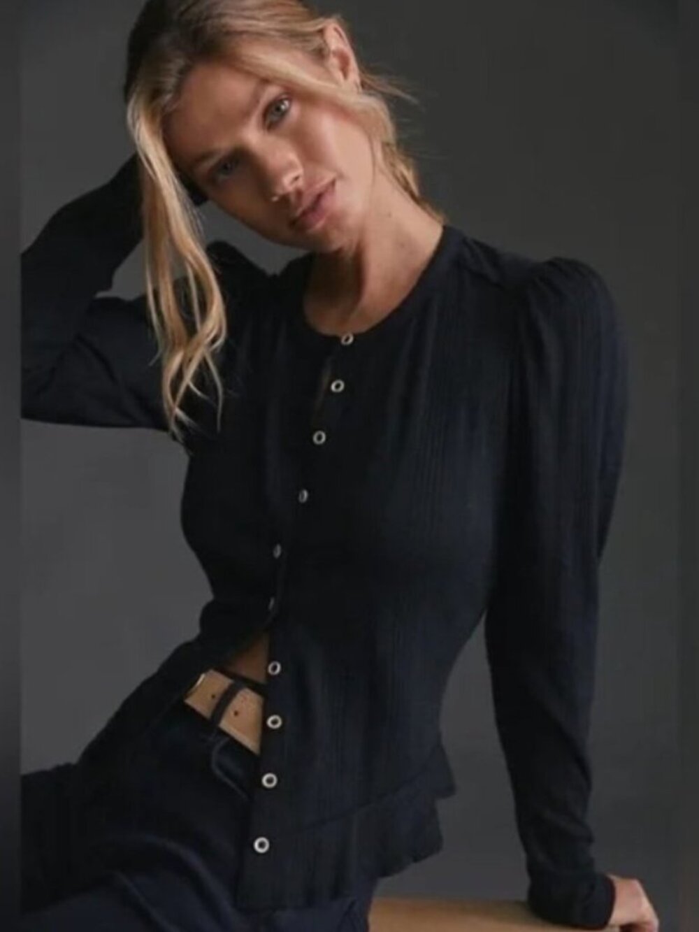 Anthropologie Pilcro Black Puff Sleeve Sweater Cardigan Top